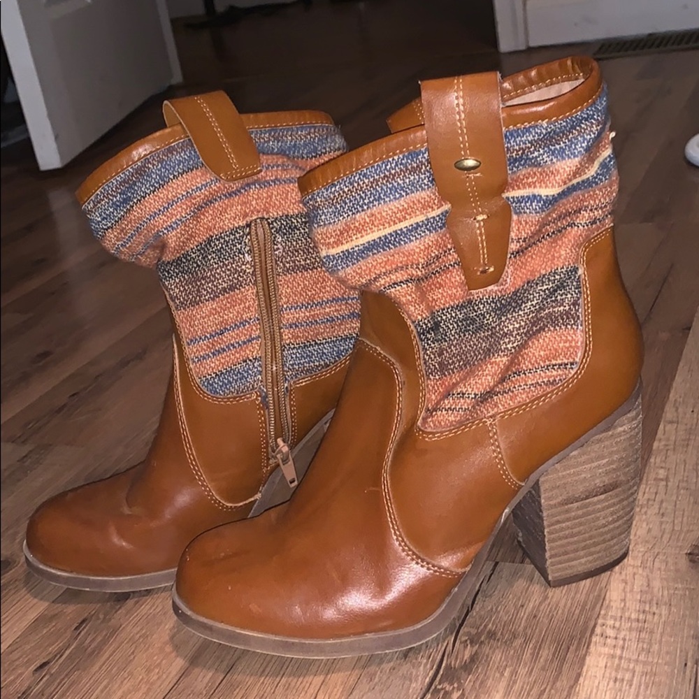 Only worn once, leather and cloth boots